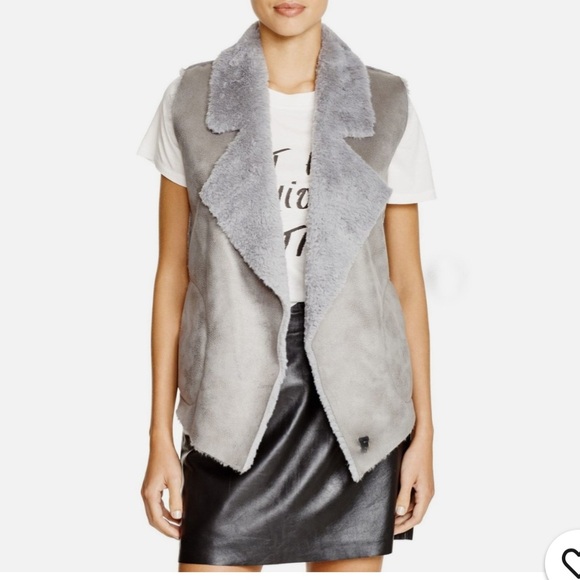 NWT French Connection reversible gray Rhonda faux fur shearling pockets - Picture 2 of 9